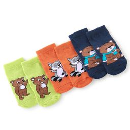 Cute Walk By Babyhug Anti Bacterial Ankle Length Socks Bear Design Pack Of 3 - Green Orange & Blue-image-45