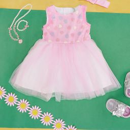 Pantaloons Baby Sleeveless Heart Shimmer Detailed   Dress With Headband - Pink-picture-48
