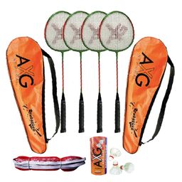 AXG New Goal Classy Colored Thrasher Racquets with Feather shuttles and Net Badminton Kit (Orange)-8
