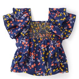 Babyhug Rayon Woven Half Sleeves  Top With Smocking & Frills Detailing Floral Print - Blue-image-99