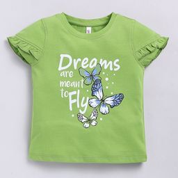 giniekids Cotton Jersey Half Sleeves Butterfly  Printed Top - Green-picture-22