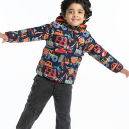 Babyhug Full Sleeves Hooded Jacket with Vehicles Print - Navy Blue-image-56