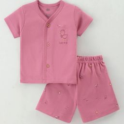 Zero Interlock Knit Half Sleeves Night Suit With Baby Duck Print - Dark Pink-image-49