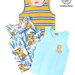 Babyhug 100% Cotton Sleeveless Antibacterial Sando Stiped & Cheetah Print Pack of 3 - Multicolour-picture-42