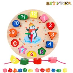 BitFeex Wooden Clock for kids Wooden Time Learning Clock Number Shape Sorting Matching Puzzle-Multicolor-26