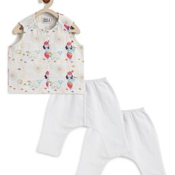 Tiber Taber Janmastami Theme Pack Of 3 Sleeveless Krishna Printed Jhabla & Pyjamas Set - White-picture-27