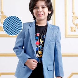 Mark & Mia Cotton Woven Full Sleeves Checkered Blazer With Text Printed T-Shirt - Light Blue & Black-image-95