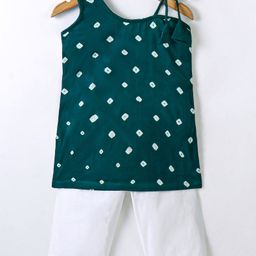 JAV Creations Sleeveless Bandhani Designed Kurta & Pant - Peacock Blue-image-43