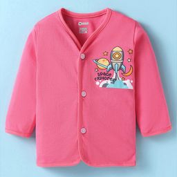 OHMS Single Jersey Knit Full Sleeves Front Open Vest with Space Theme Print - Dark Pink-15