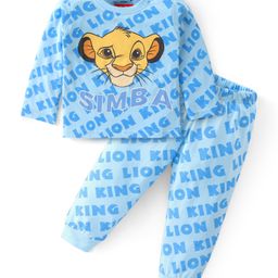 Babyhug Disney Single Jersey Knit Full Sleeves Night Suit With Simba Graphics - Blue-image-93