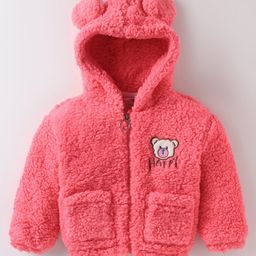 Kookie Kids Full Sleeves Hooded Winter Jacket with Bear Patch & Ear Applique - Dark Pink-image-68