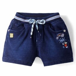 Olio Kids Above Knee Length Washed Denim Shorts with Stars Embroidery - Navy Blue-picture-18