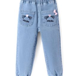 Mark & Mia Full Length Denim Jeans With Cat Embroidery & Bow Applique - Light Blue-image-60