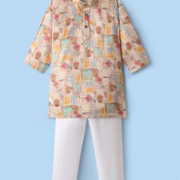 Ridokidz Cotton Full Sleeves Paisleys Printed Kurta Pyjama Set - Beige-image-79