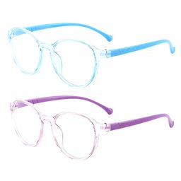 SYGA Pack of 2 Kids Anti-Blue Light Blocking Transparent Retro Round Glasses for Age 6 to 12 Years old (Blue & Purple)-image-64
