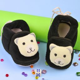 Neska Moda Teddy Bear Applique Detailed Booties - Black-18