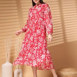 plusS Floral Print Puff Sleeve A-Line Midi Dress-picture-26