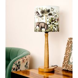 Green Girgit Wooden Brown Lamp with Jungle Print Shade image 2