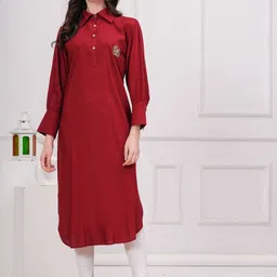 KALINI Embellished Shirt Collar Straight Kurta-image-58