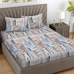 FABINALIV White Abstract 300 TC Double King Bedsheet With 2 Pillow Covers 2.50 m X 2.20 m-picture-19