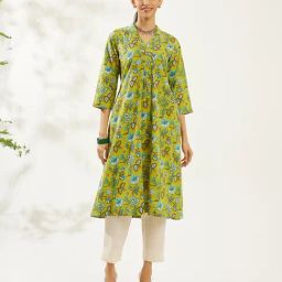 Daali Green Regular Fit Floral Print Kurta-image-89