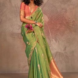 Vardha Green & Gold Woven Saree With Unstitched Blouse-picture-19