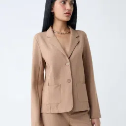 Wardrobe by Westside Beige Solid Blazer-picture-5