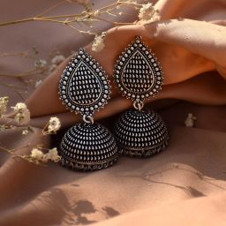 Teejh Anukriti Leaf Silver Oxidized Jhumki Earrings image 1
