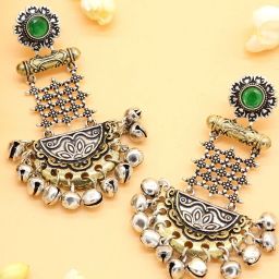 Teejh Geometric Green Dual Tone Dangler Earrings image 1