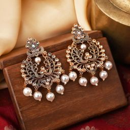Teejh Siyaa White Golden Dangler Earrings image 1