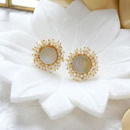 Teejh Roop White Druzy Stone Stud Earrings image 1