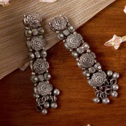 Teejh Manu Circular Ghungroo Silver Oxidized Dangler Earrings image 1