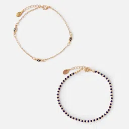 Accessorize London Effy Evil Eye Blue & Golden Alloy Anklet (Pack of 2) image 1