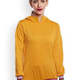 Belle Fille Women Mustard Yellow Solid Hooded Sweatshirt-image-79