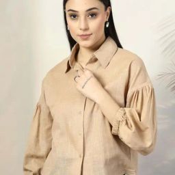 Melon By plusS Beige Cotton Plain Top-image-46
