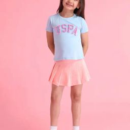 US Polo Kids Girls Blue Cotton Printed Tops Tees-image-67