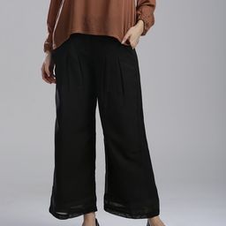 WISHFUL by W Women Black Wide Leg Solid Palazzos-22