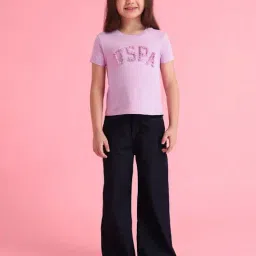 US Polo Kids Girls Purple Cotton Printed Tops Tees-image-17