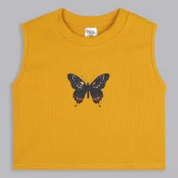 Bolly Lounge Girls Yellow Cotton Regular Fit Crop Top-image-58