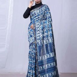 Unnati Silks Blue Printed Saree With Unstitched Blouse-picture-46