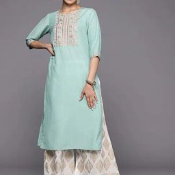 Libas Blue Embroidered Straight Kurta-image-18