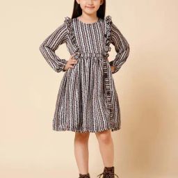 Piccolo Kids Brown Printed Regular Fit Dress-picture-15