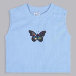 Bolly Lounge Girls Turquoise Cotton Regular Fit Crop Top-image-52