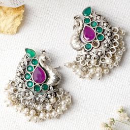 Teejh Ethnic Nirali Multicolored Silver Oxidized Stud Earrings image 1