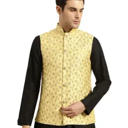Sojanya Lemon & Gold Embroidered Nehru Jacket-picture-32