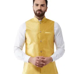 Sojanya Yellow & Gold Printed Nehru Jacket-picture-16