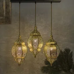 Homesake 3-Lights Linear Cluster Golden Metal Classic Moroccan Orb Pendant Light - Set of 1-45