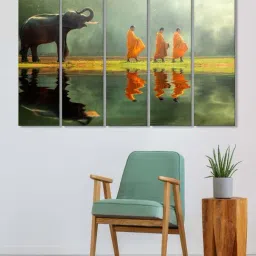 999Store Green Elephant and Monks Art 5 Frame MDF Paintings-19