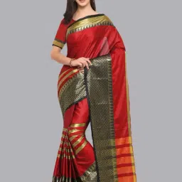 Satrani Red Striped Saree With Unstitched Blouse Piece-picture-44