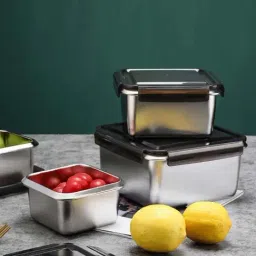Femora Silver Steel Containers with Lid (550 ml) - Set of 3-2